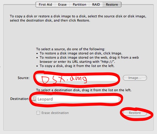 Step 3 - Use Restore in order to put the OS X installation files on your hard drive